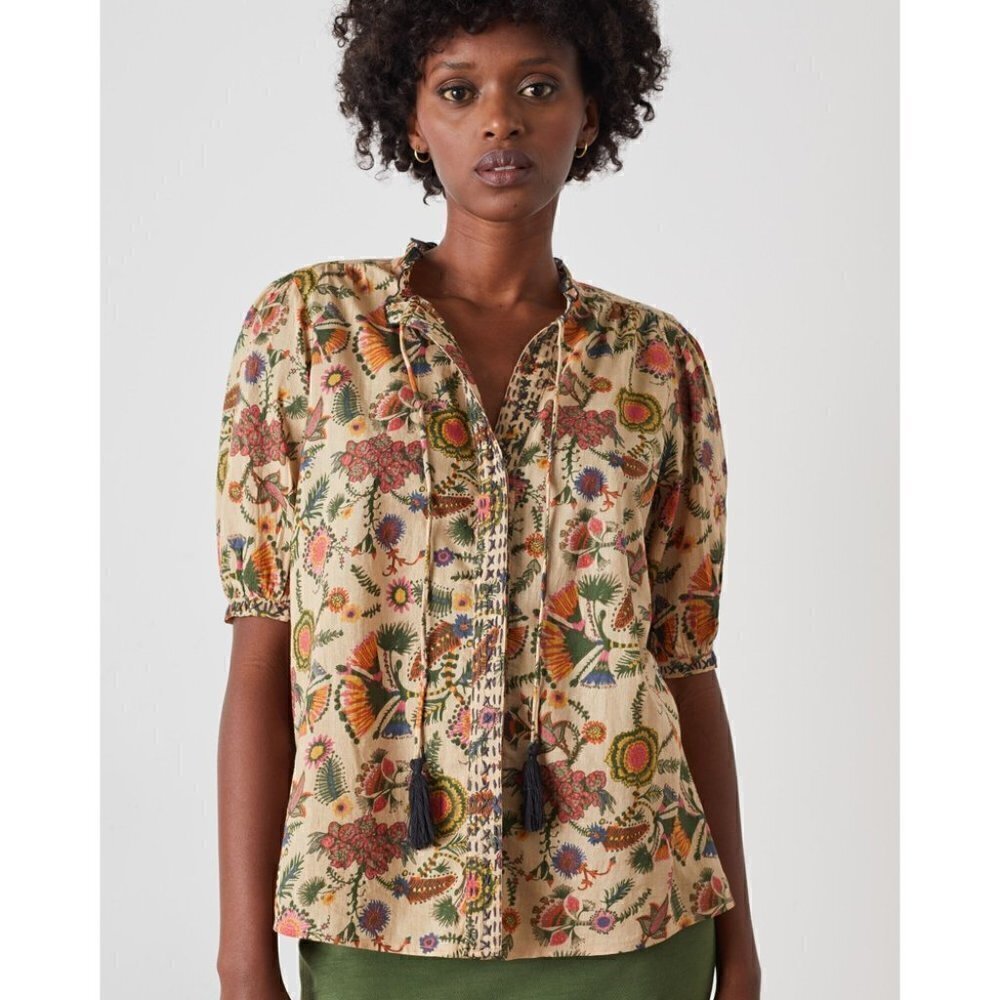 Leon & Harper Conie Floral‎ Short Sleeve Blouse Desert Sable XS